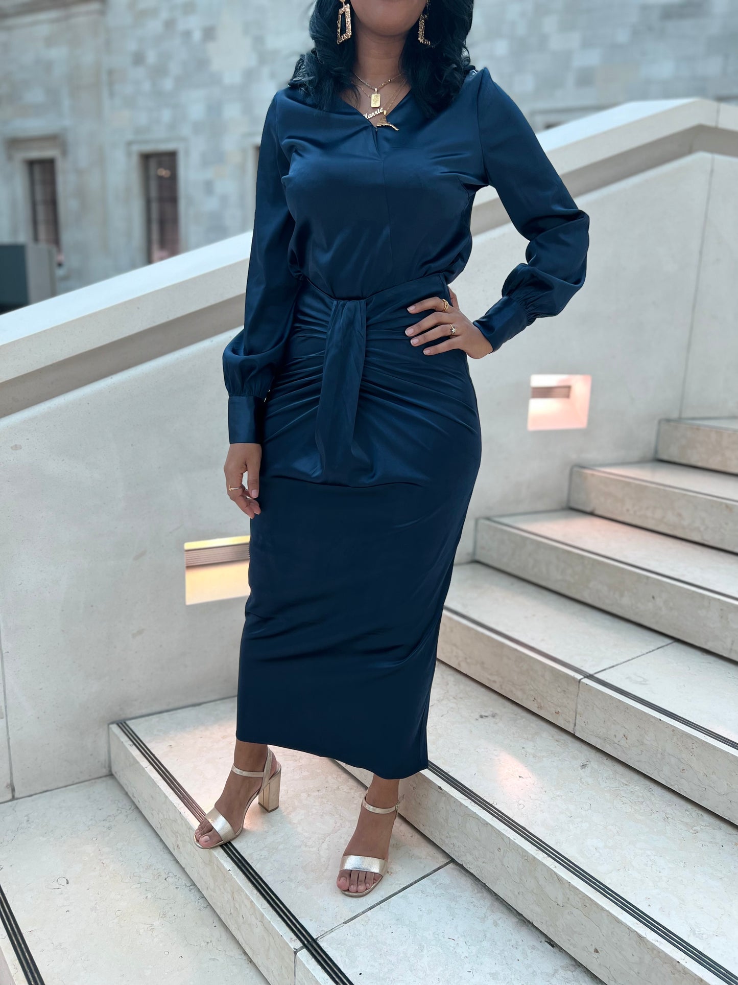 Navy blue 2-piece shirt & skirt set (co-ord)